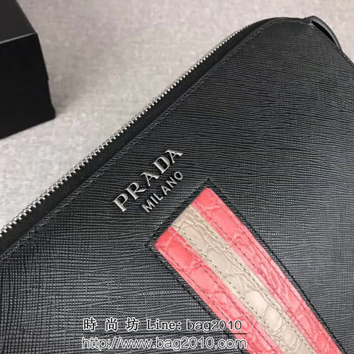 PRADA普拉達 官網同步 專櫃最新款 頂級原單十字紋牛皮 男士手包 2VF056 DD1904